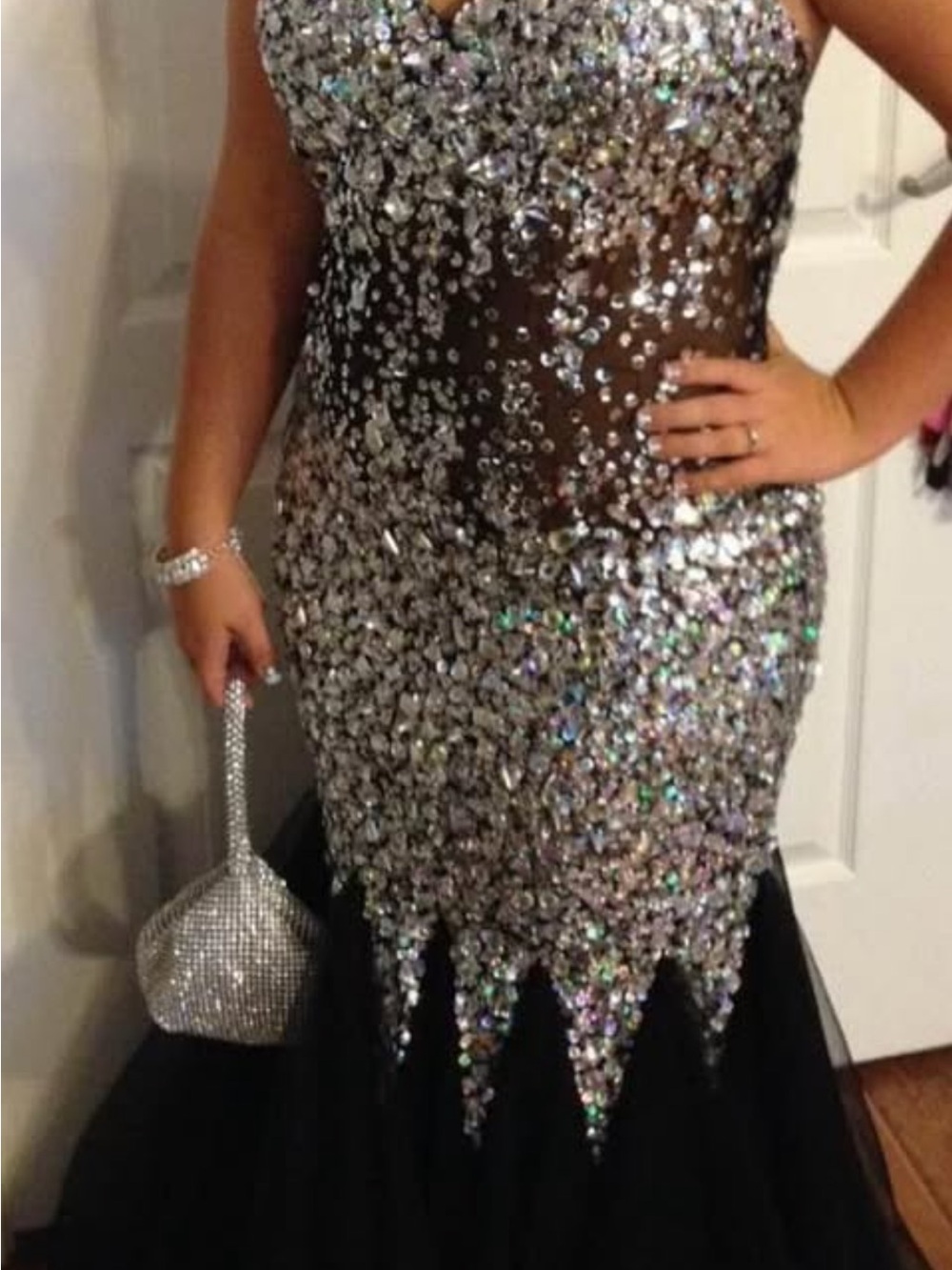 Black Evening Gown with Silver Sequin Embellishment